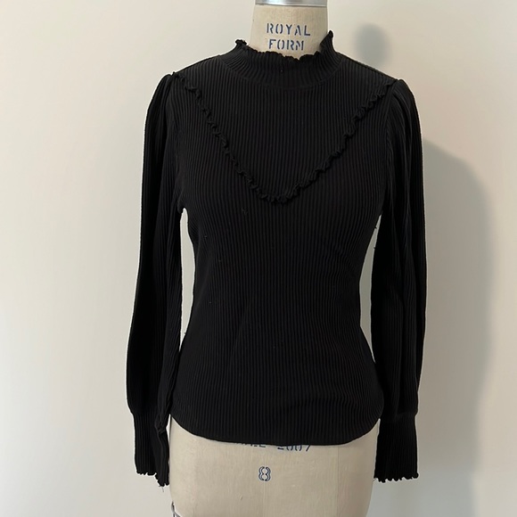 Free People Black Long Sleeve High Neck Knit Shirt. - Picture 1 of 5